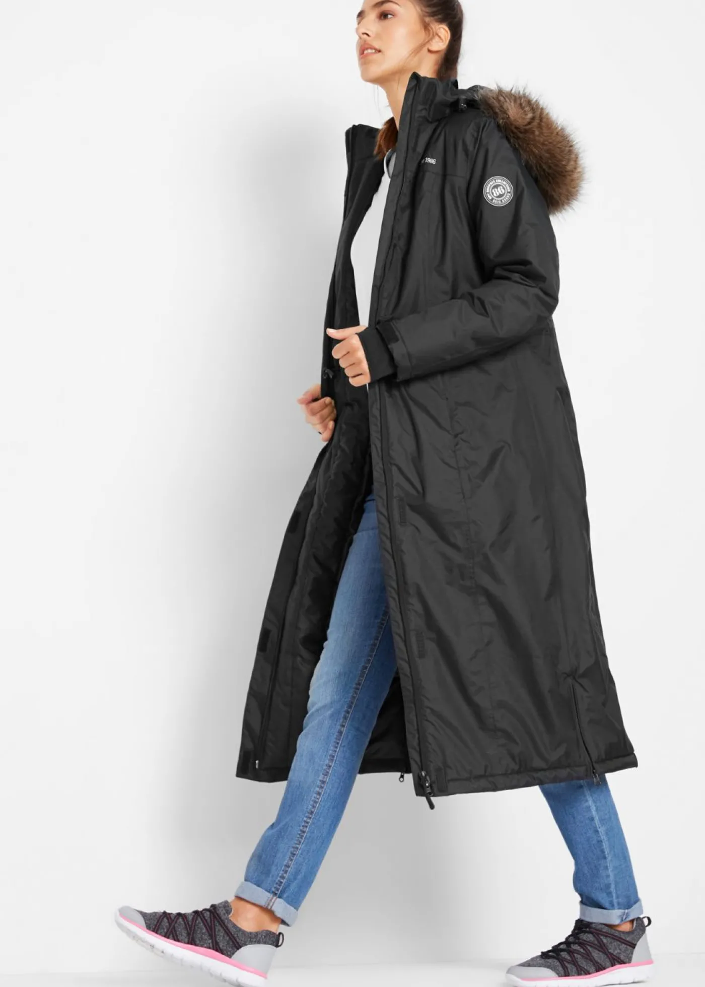 bonprix bonprix Abrigo impermeable para exteriores con pelo sintético Negro Outlet