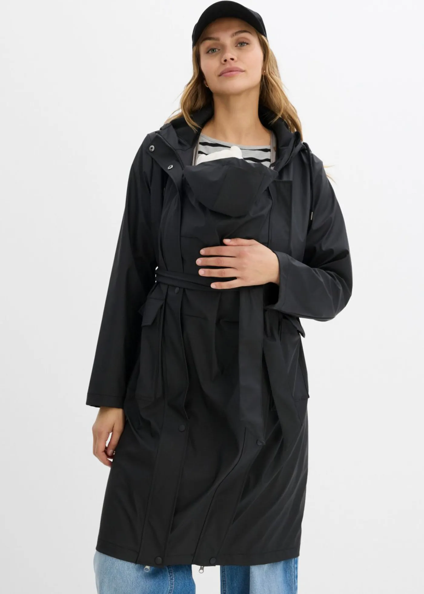bonprix bonprix Abrigo impermeable y cortavientos 3 en 1 premamá y de porteo con dos insertos Negro Discount