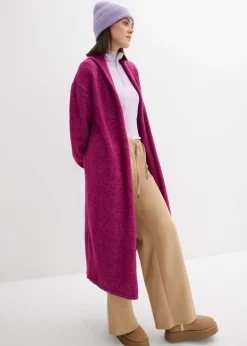 bonprix bonprix Abrigo largo de punto con acabado hairy Fucsia oscuro Online