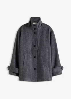 bonprix bonprix Abrigo marinero largo con aspecto de lana pizarra moteado Sale