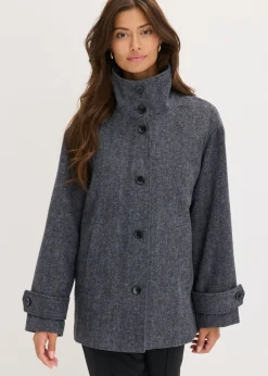 bonprix bonprix Abrigo marinero largo con aspecto de lana pizarra moteado Sale