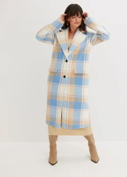 bonprix bonprix Abrigo oversize con look de lana azul brillante-blanco lana-café con leche-rosa palo a cuadros Sale