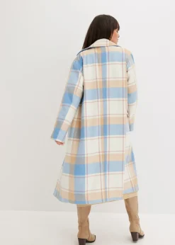 bonprix bonprix Abrigo oversize con look de lana azul brillante-blanco lana-café con leche-rosa palo a cuadros Sale