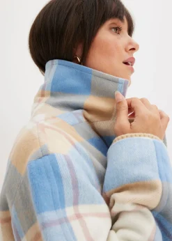 bonprix bonprix Abrigo oversize con look de lana azul brillante-blanco lana-café con leche-rosa palo a cuadros Sale