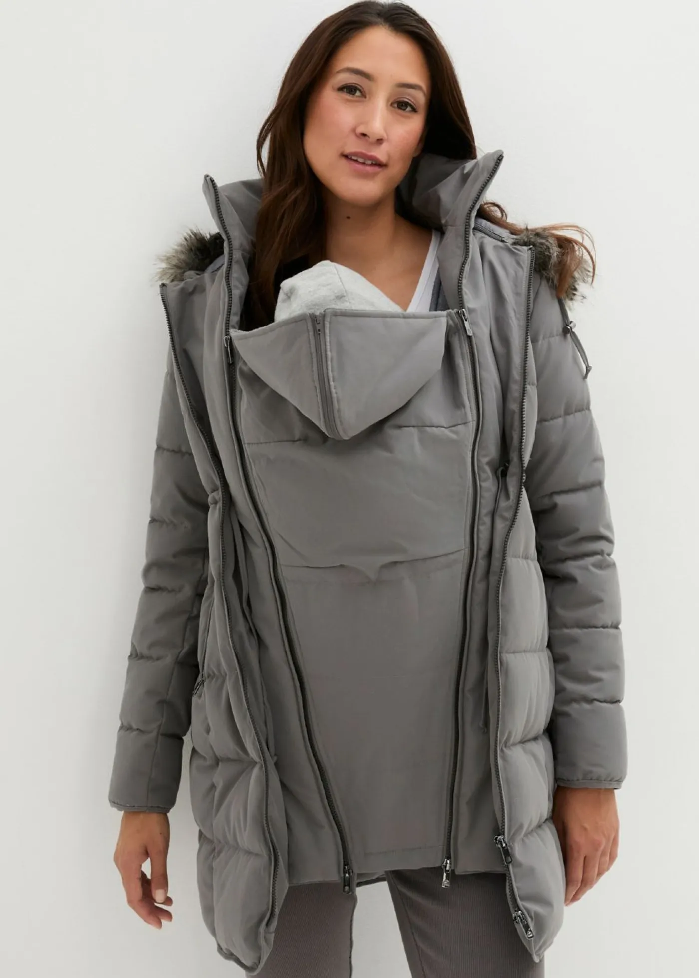 bonprix bonprix Abrigo para portabebés/chaqueta premamá para el embarazo y después del embarazo Gris oscuro Discount