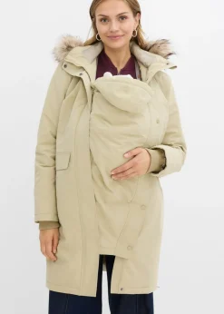 bonprix bonprix Abrigo premamá impermeable y cortavientos 3 en 1 con inserto de porteo Caqui ahumado Outlet