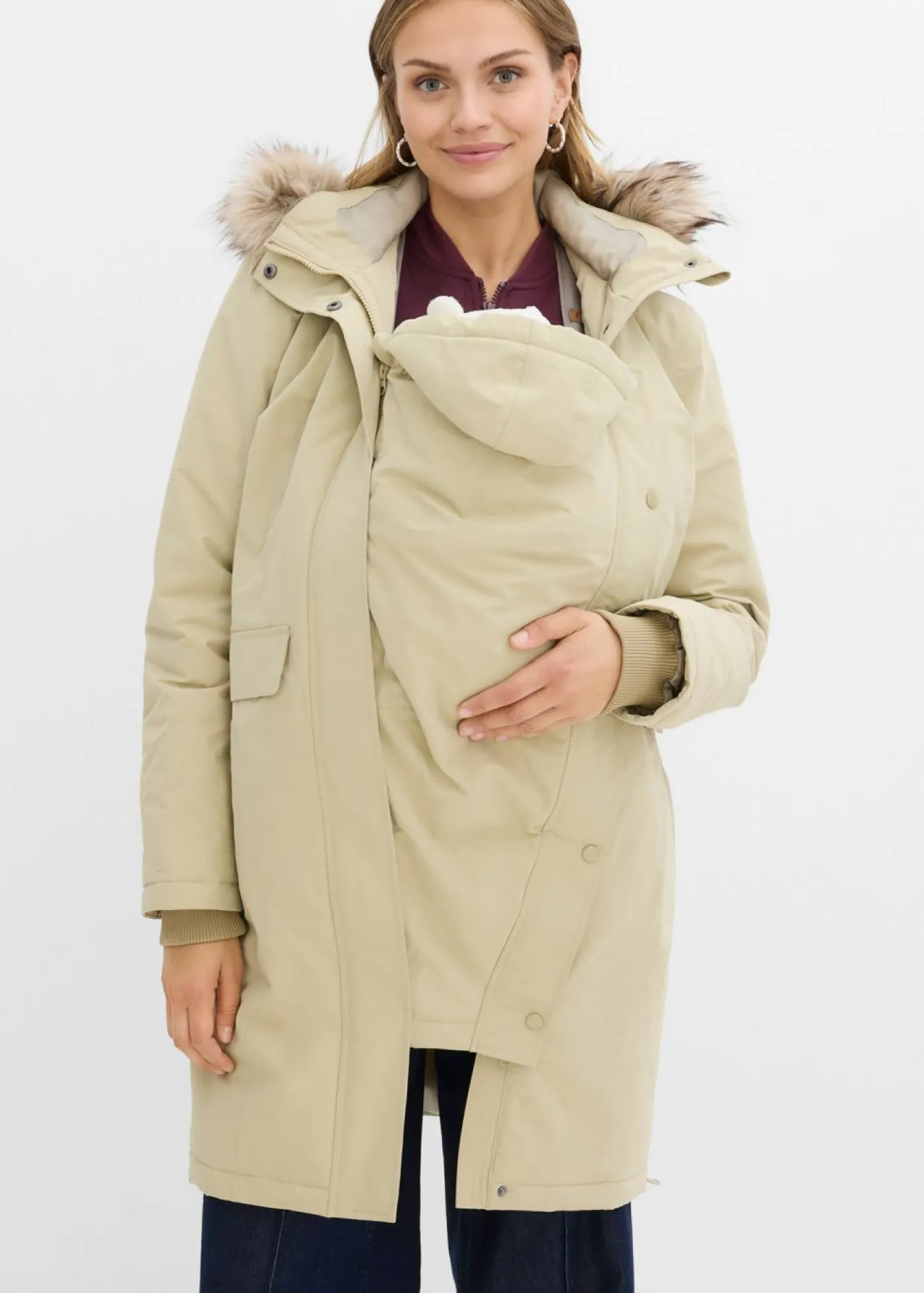 bonprix bonprix Abrigo premamá impermeable y cortavientos 3 en 1 con inserto de porteo Caqui ahumado Outlet