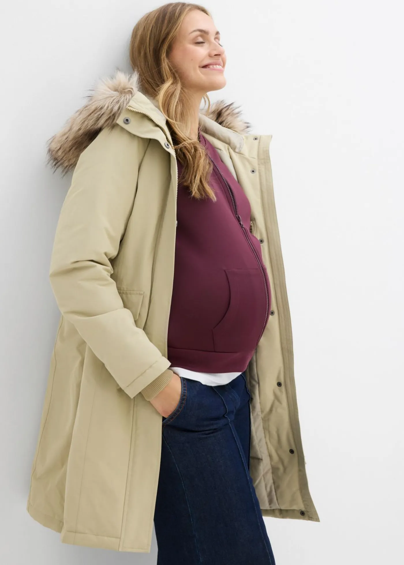 bonprix bonprix Abrigo premamá impermeable y cortavientos 3 en 1 con inserto de porteo Caqui ahumado Outlet