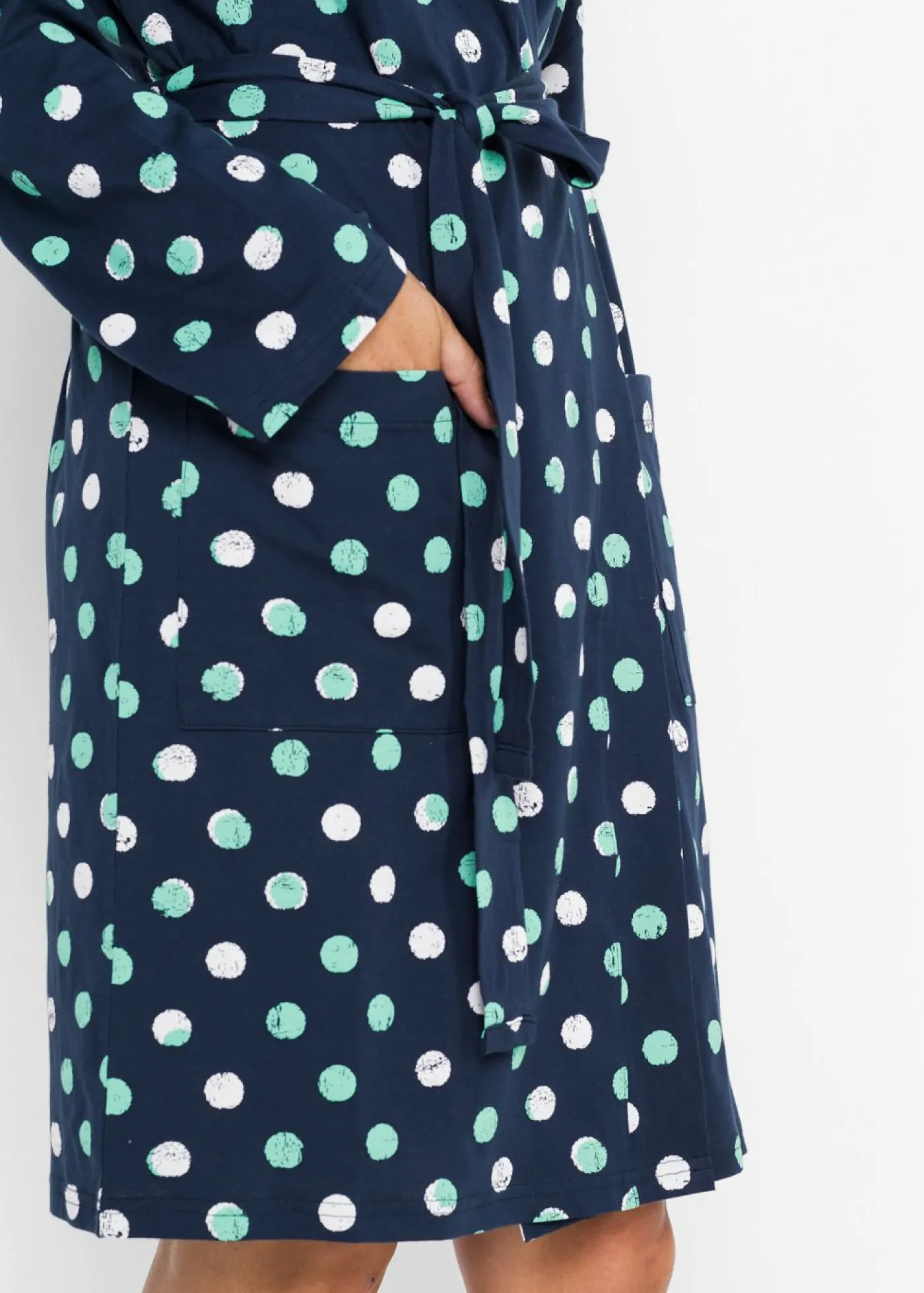 bonprix bonprix Albornoz de algodón orgánico Azul marino de lunares Online