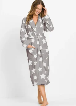 bonprix bonprix Albornoz de felpa gris-blanco lana, con estampado Clearance