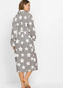 bonprix bonprix Albornoz de felpa gris-blanco lana, con estampado Clearance