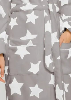 bonprix bonprix Albornoz de felpa gris-blanco lana, con estampado Clearance