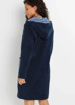 bonprix bonprix Albornoz de frottee en algodón orgánico Azul marino/azul perla de rayas Best
