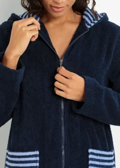 bonprix bonprix Albornoz de frottee en algodón orgánico Azul marino/azul perla de rayas Best