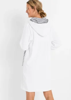 bonprix bonprix Albornoz de frottee en algodón orgánico Blanco-gris de rayas Online