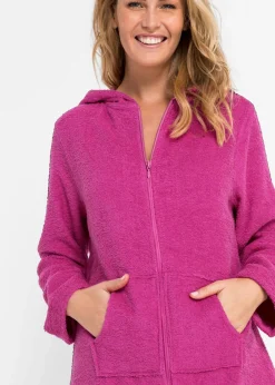 bonprix bonprix Albornoz de rizo de algodón orgánico con cremallera fucsia Best