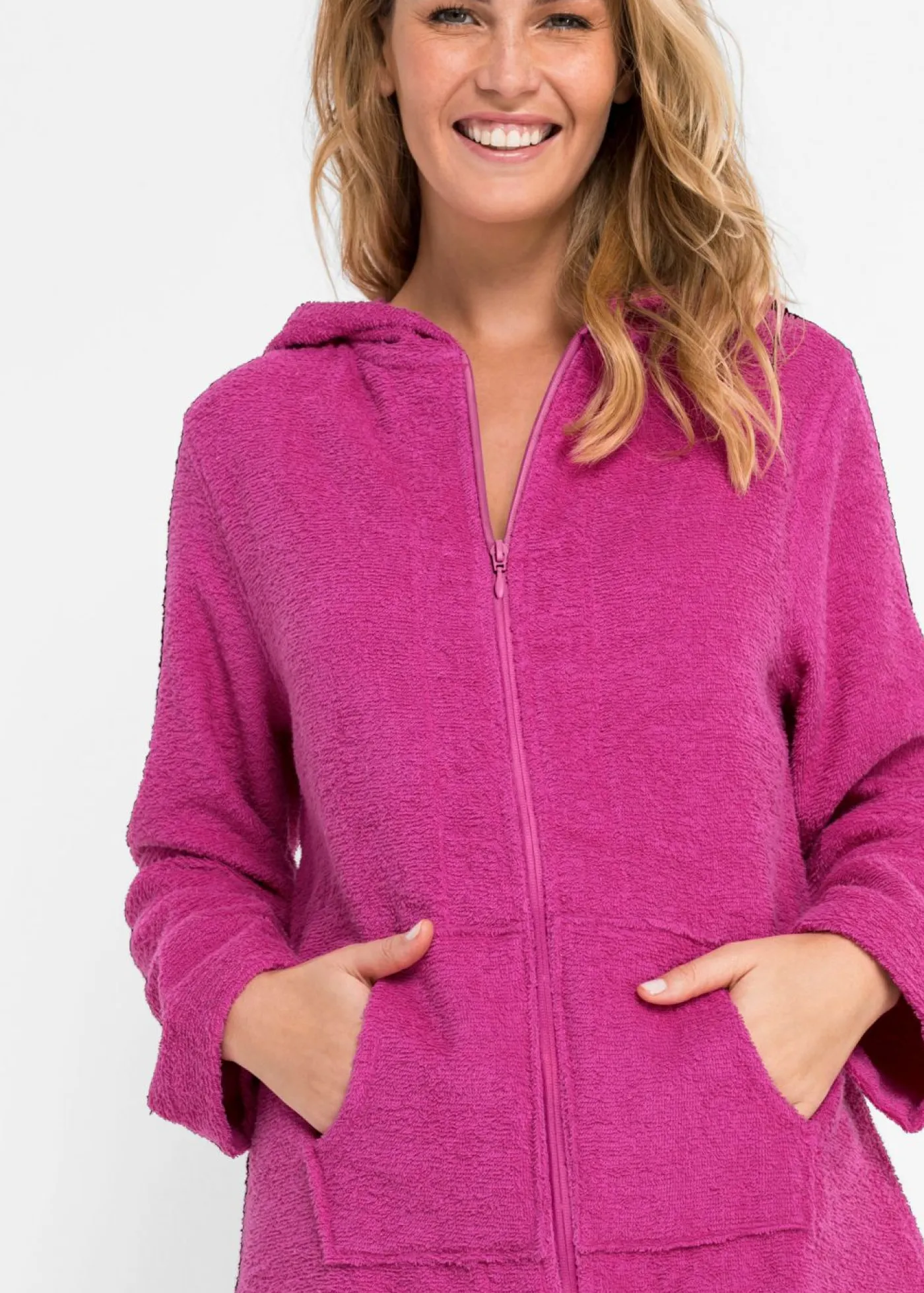 bonprix bonprix Albornoz de rizo de algodón orgánico con cremallera fucsia Best