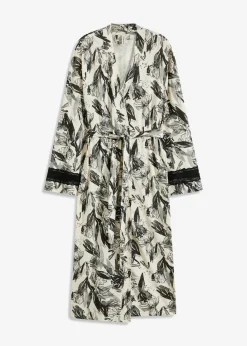 bonprix bonprix Albornoz tipo kimono de mezcla de viscosa suave beige natural-negro con flores Hot