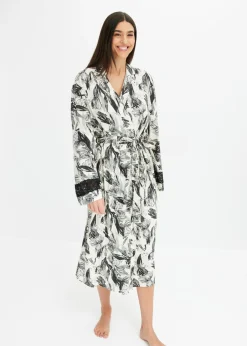 bonprix bonprix Albornoz tipo kimono de mezcla de viscosa suave beige natural-negro con flores Hot