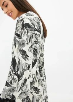 bonprix bonprix Albornoz tipo kimono de mezcla de viscosa suave beige natural-negro con flores Hot