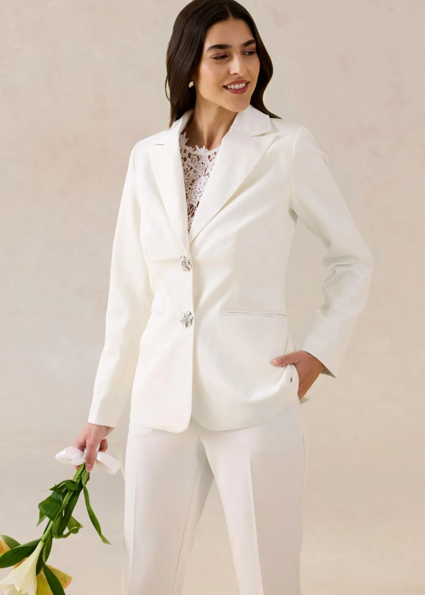 bonprix bonprix Americana con botones decorativos Blanco lana Best