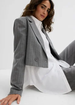bonprix bonprix Americana corta con cuello de solapa gris ahumado-pizarra con rayas Online
