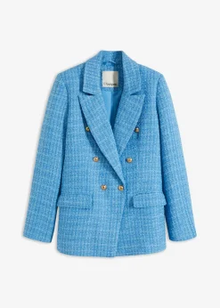 bonprix bonprix Americana de bouclé con doble botonadura azul brillante moteado