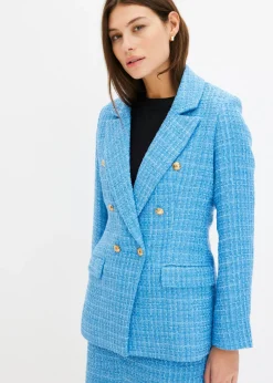 bonprix bonprix Americana de bouclé con doble botonadura azul brillante moteado