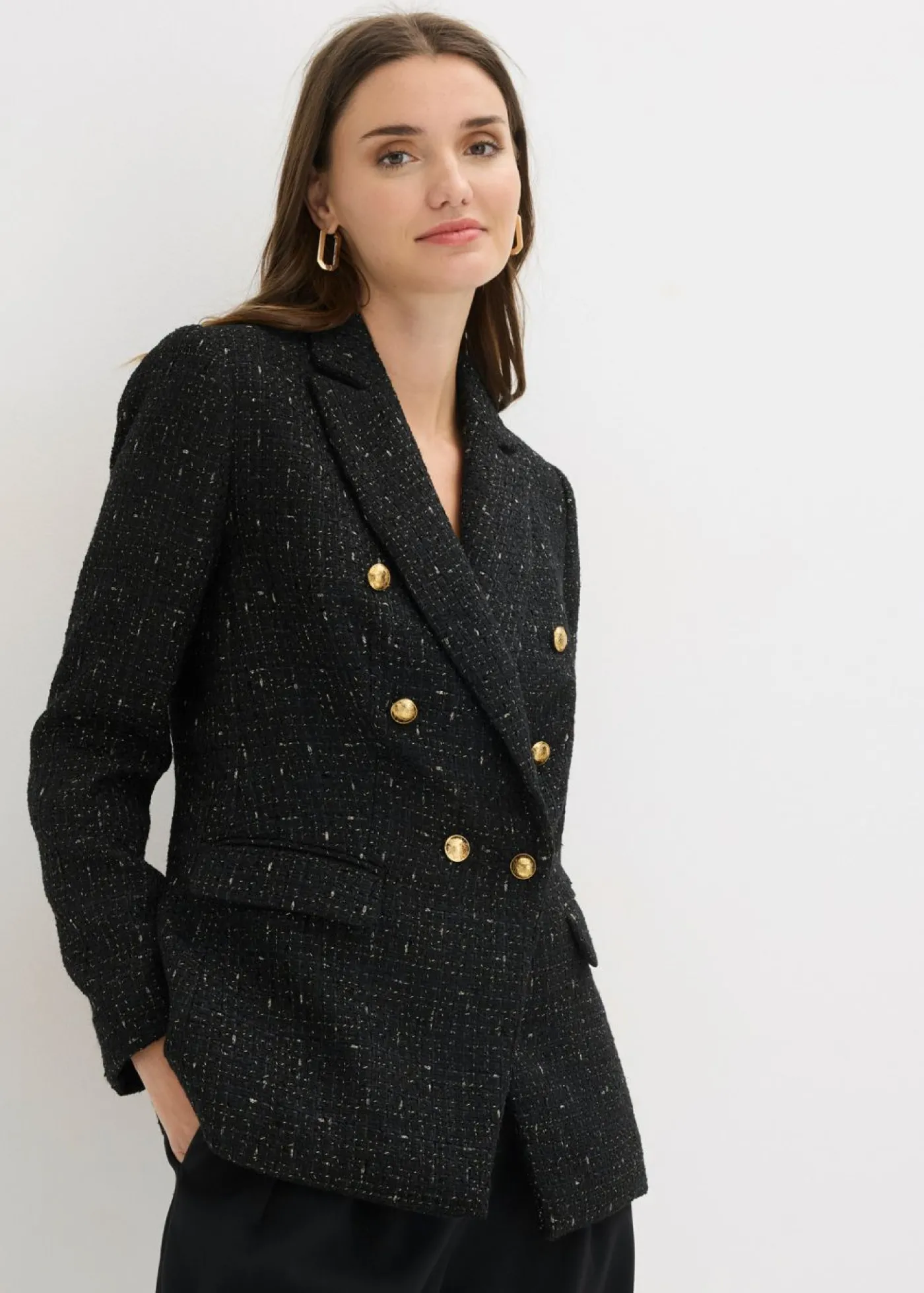 bonprix bonprix Americana de bouclé con doble botonadura Negro Outlet