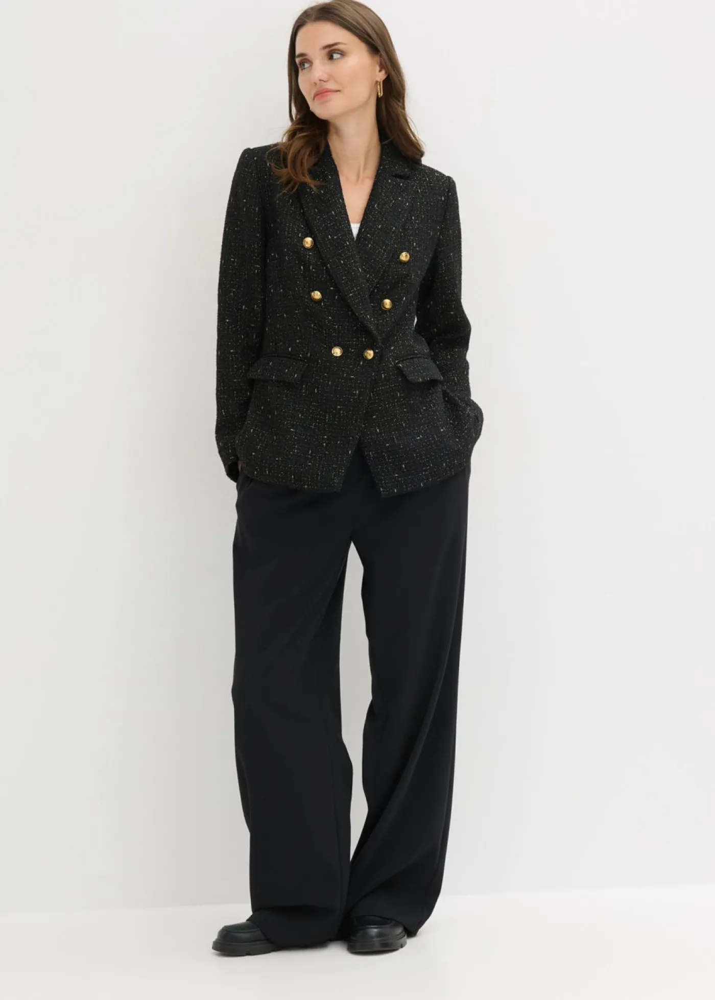 bonprix bonprix Americana de bouclé con doble botonadura Negro Outlet