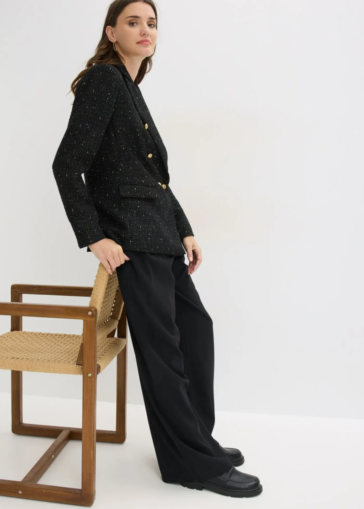 bonprix bonprix Americana de bouclé con doble botonadura Negro Outlet