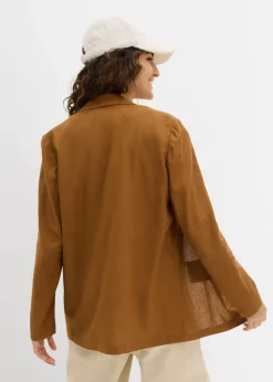 bonprix bonprix Americana de corte ancho en mezcla de lino y viscosa Marrón coñac Online