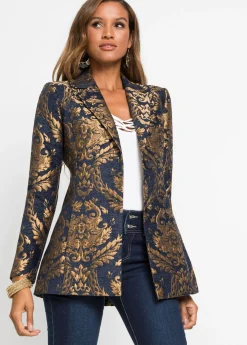 bonprix bonprix Americana de jacquard brillante Azul marino/dorado con estampado gráfico Online