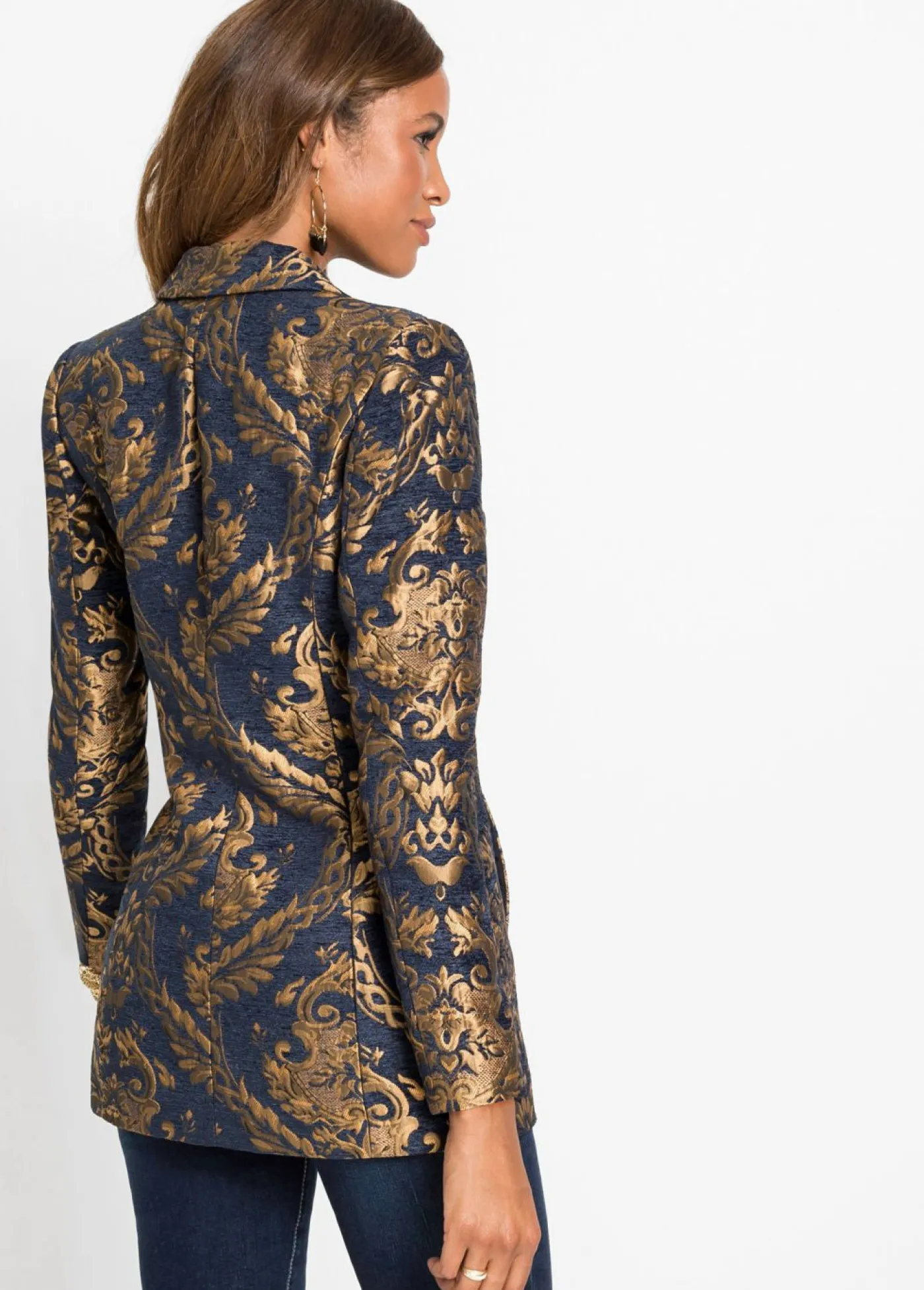 bonprix bonprix Americana de jacquard brillante Azul marino/dorado con estampado gráfico Online