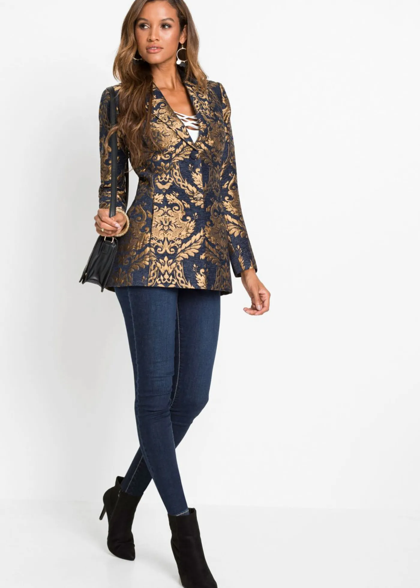 bonprix bonprix Americana de jacquard brillante Azul marino/dorado con estampado gráfico Online