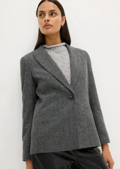 bonprix bonprix Americana de lana con patrón en espiga gris/negro moteado Hot