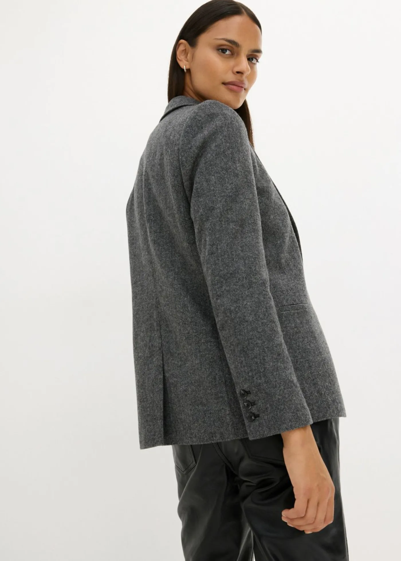 bonprix bonprix Americana de lana con patrón en espiga gris/negro moteado Hot