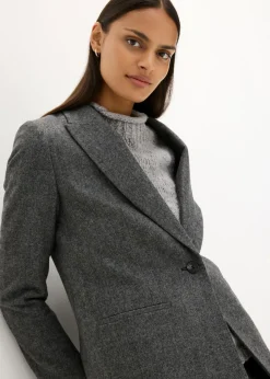 bonprix bonprix Americana de lana con patrón en espiga gris/negro moteado Hot
