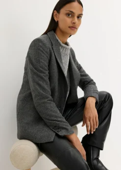 bonprix bonprix Americana de lana con patrón en espiga gris/negro moteado Hot