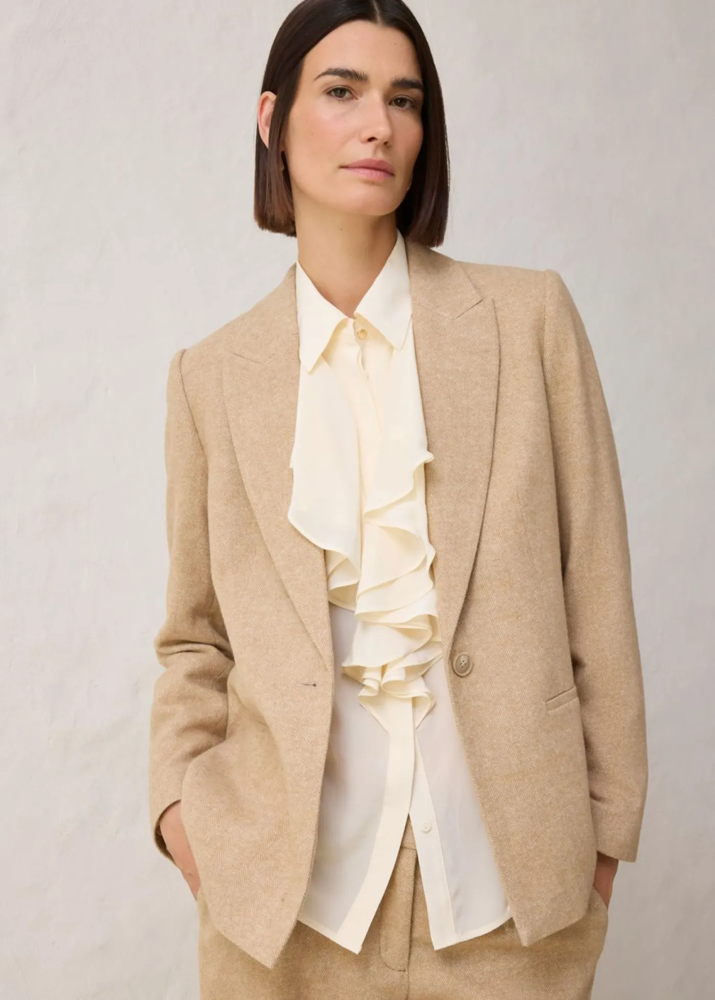 bonprix bonprix Americana de lana con patrón en espiga Beige natural jaspeado Discount