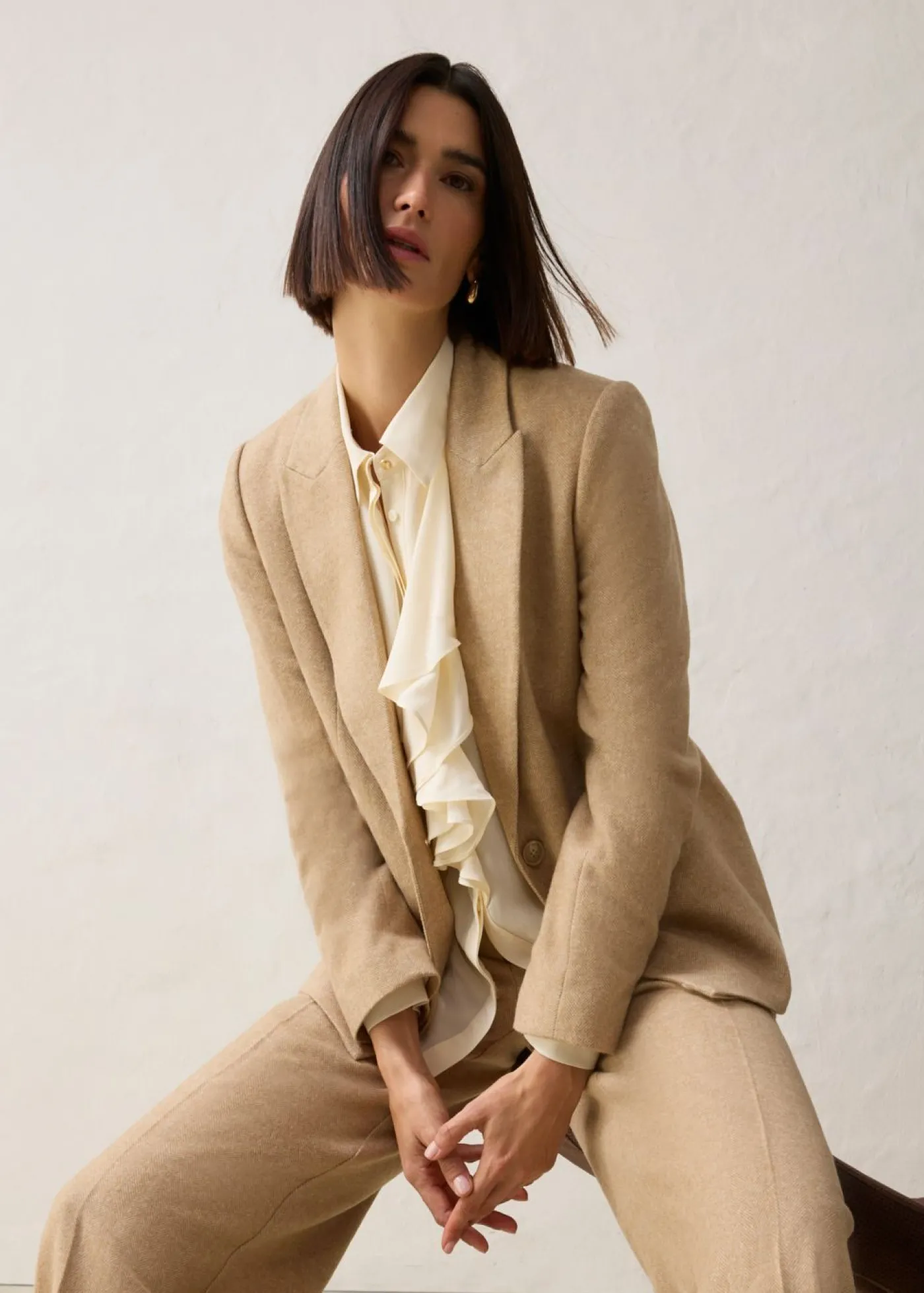 bonprix bonprix Americana de lana con patrón en espiga Beige natural jaspeado Discount