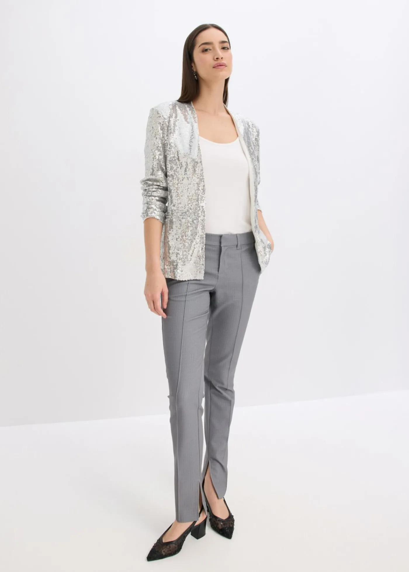 bonprix bonprix Americana de lentejuelas Plata Outlet