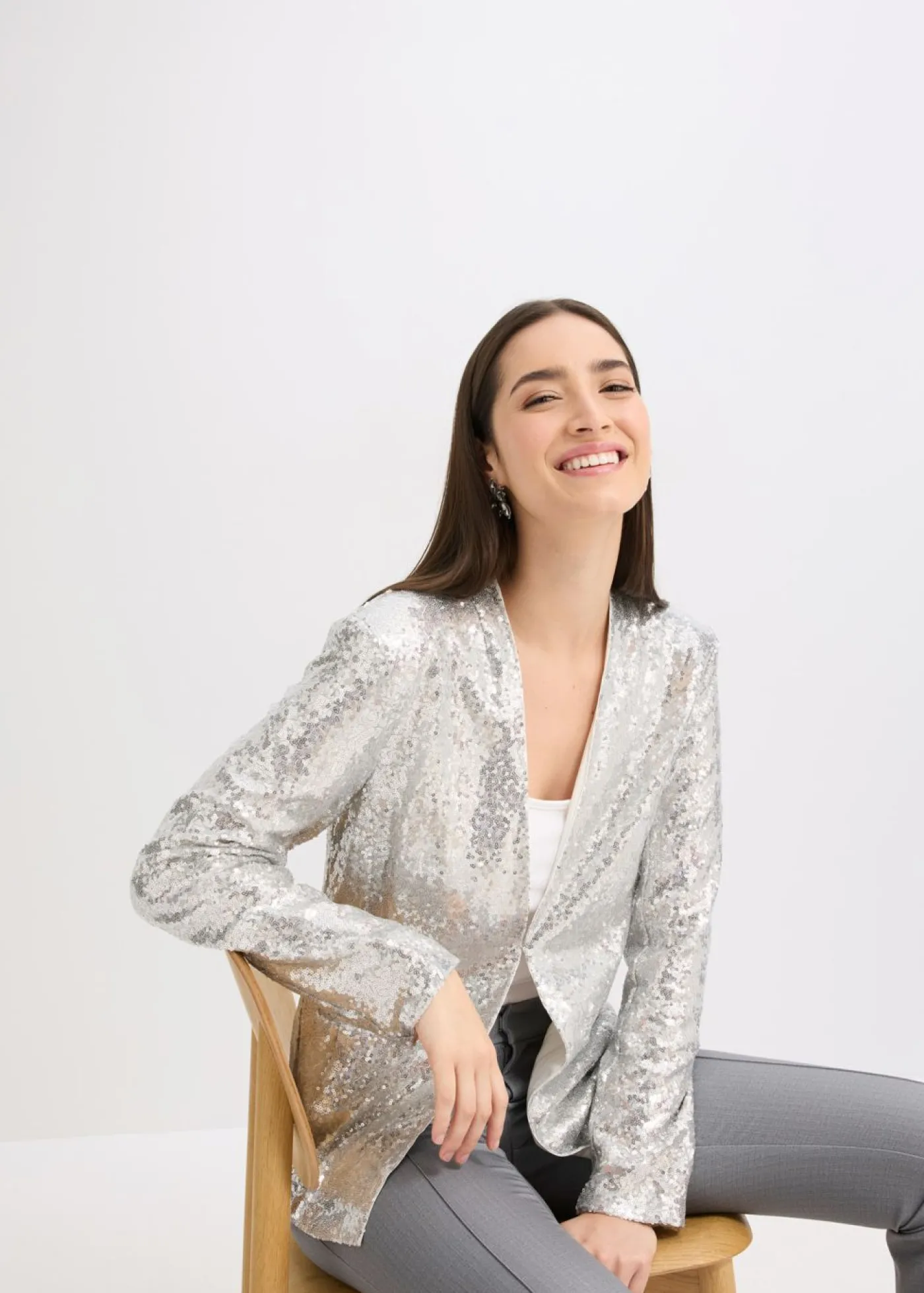 bonprix bonprix Americana de lentejuelas Plata Outlet