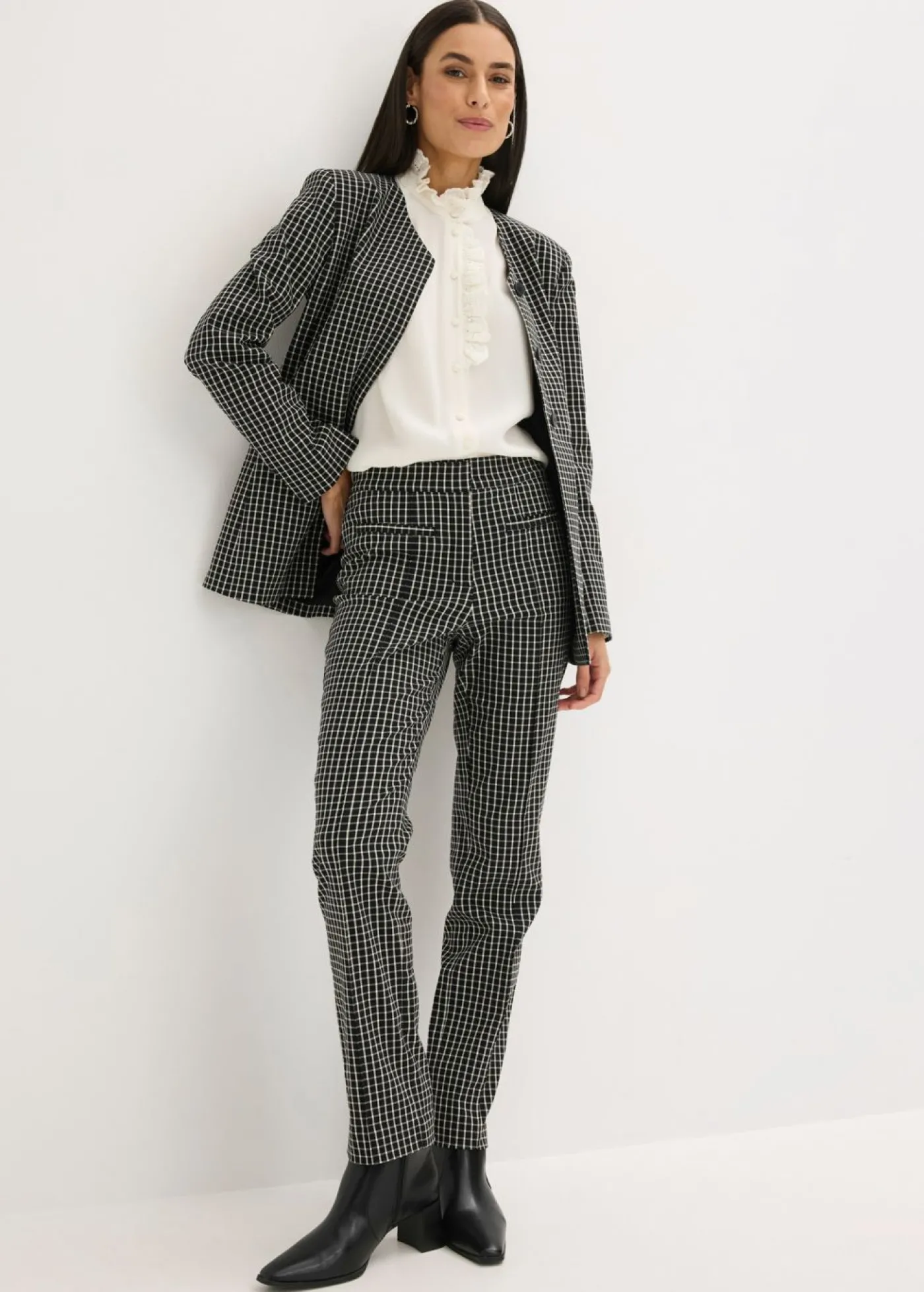 bonprix bonprix Americana elástica de bengalina Negro-blanco lana a cuadros Discount