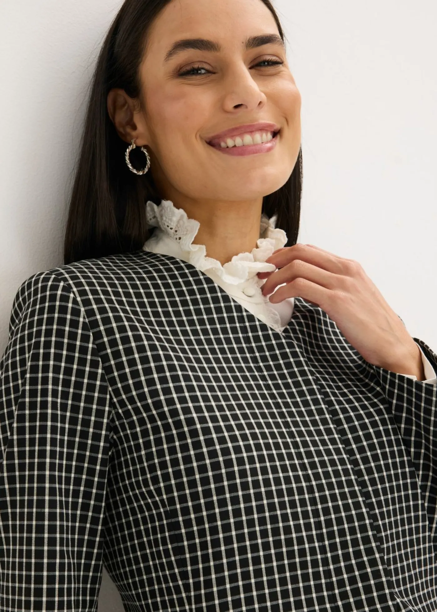 bonprix bonprix Americana elástica de bengalina Negro-blanco lana a cuadros Discount