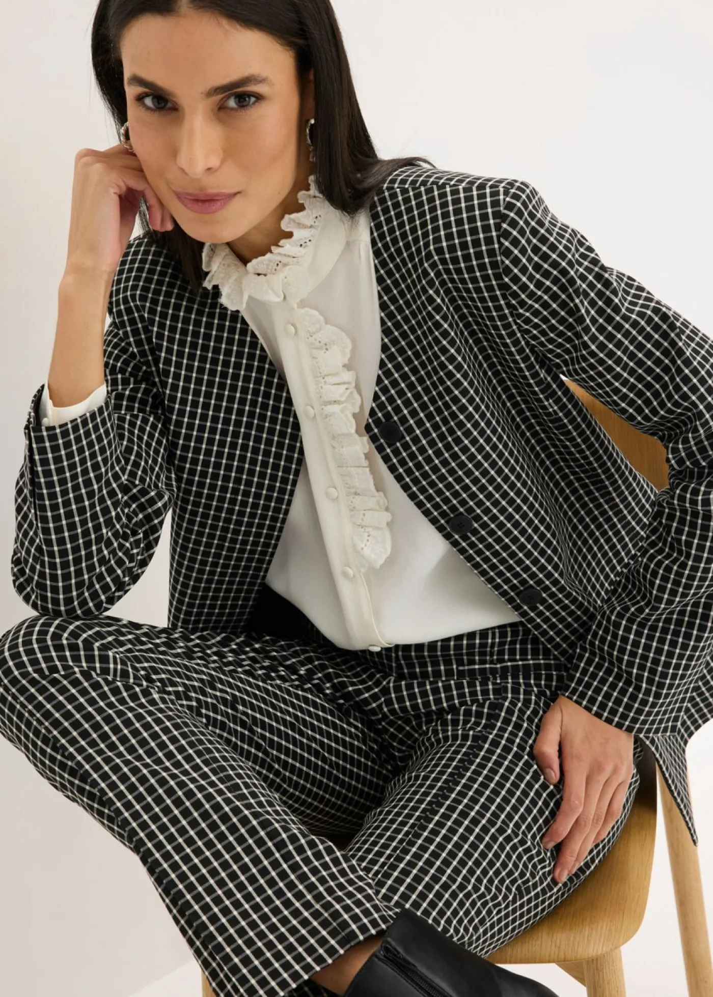 bonprix bonprix Americana elástica de bengalina Negro-blanco lana a cuadros Discount