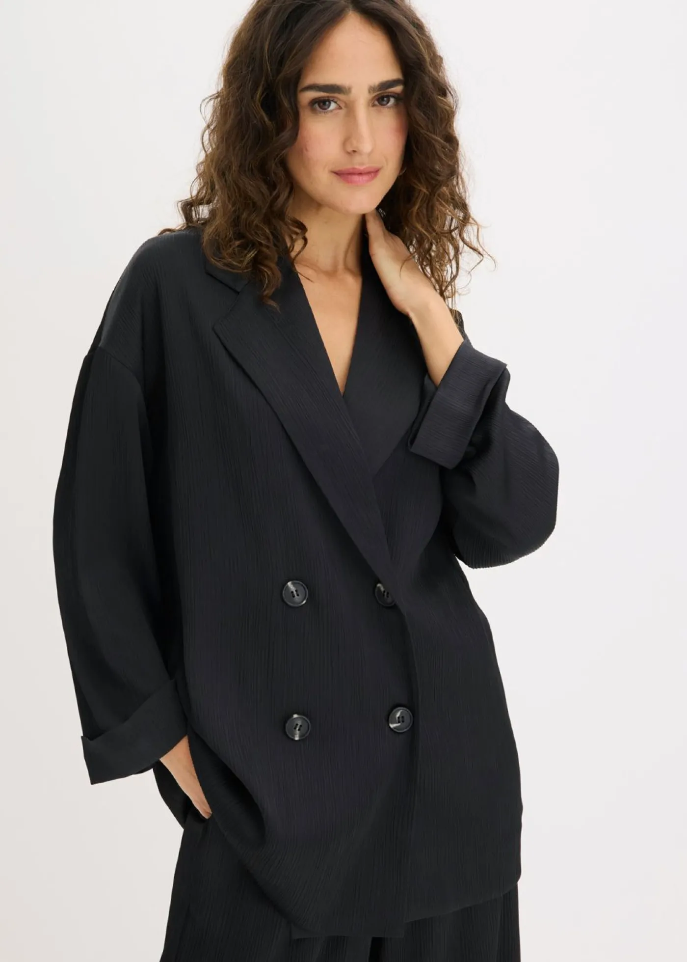 bonprix bonprix Americana holgada con doble botonadura Negro