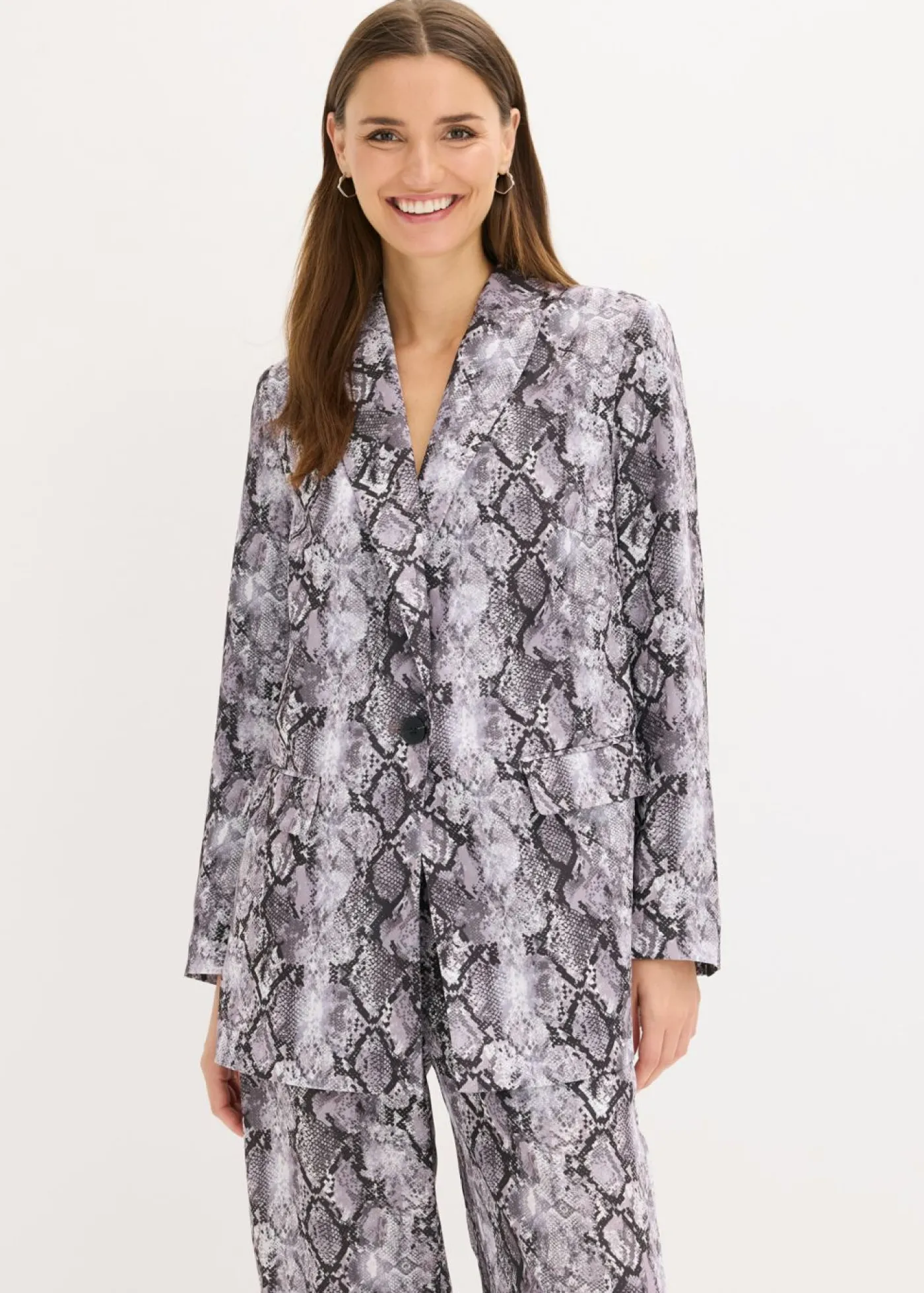 bonprix bonprix Americana larga Gris marrón con estampado de serpiente Discount