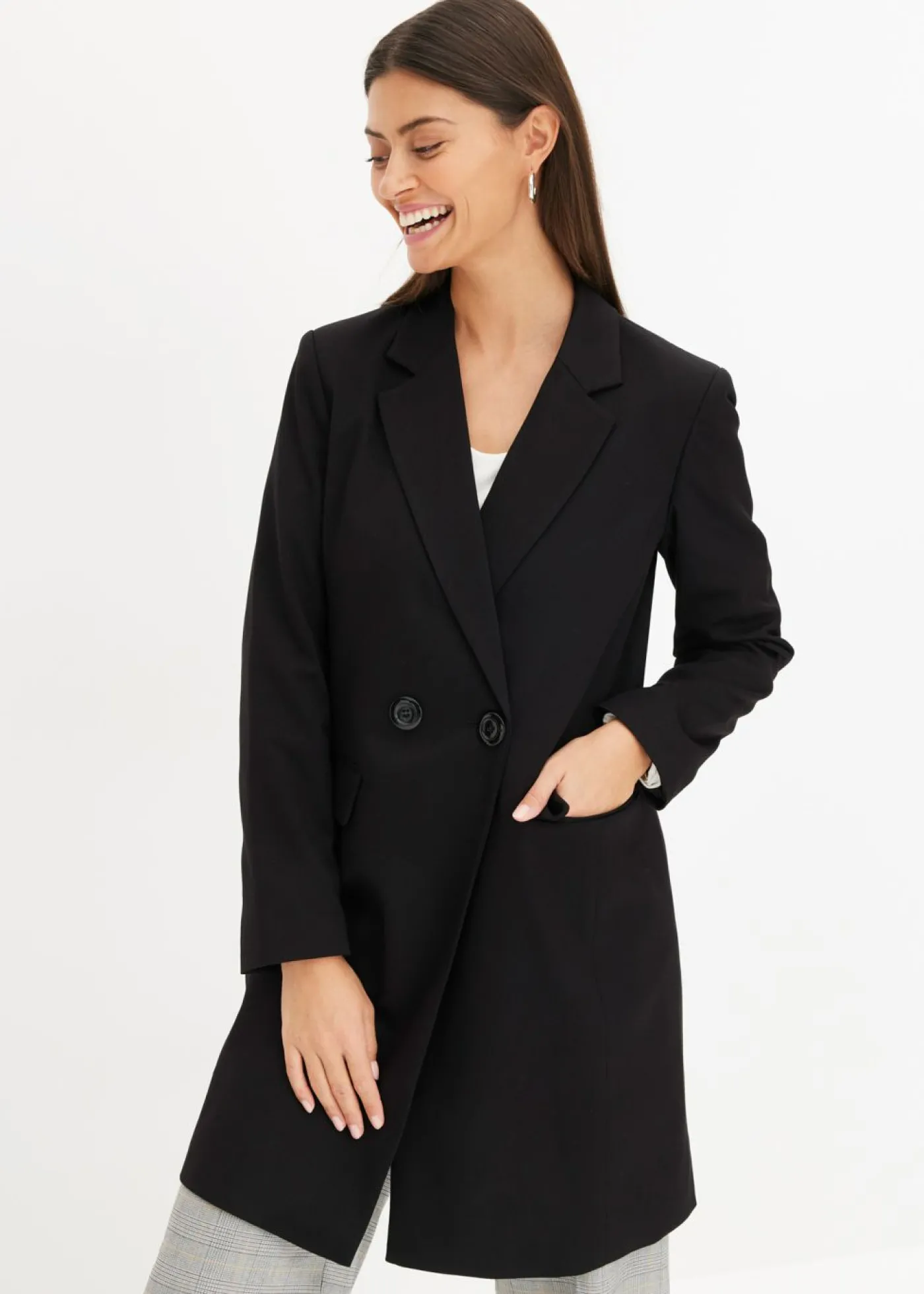 bonprix bonprix Americana larga con escote en V y mangas largas Negro Online
