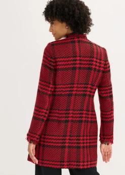bonprix bonprix Americana larga de bouclé rojo intenso-negro a cuadros Hot